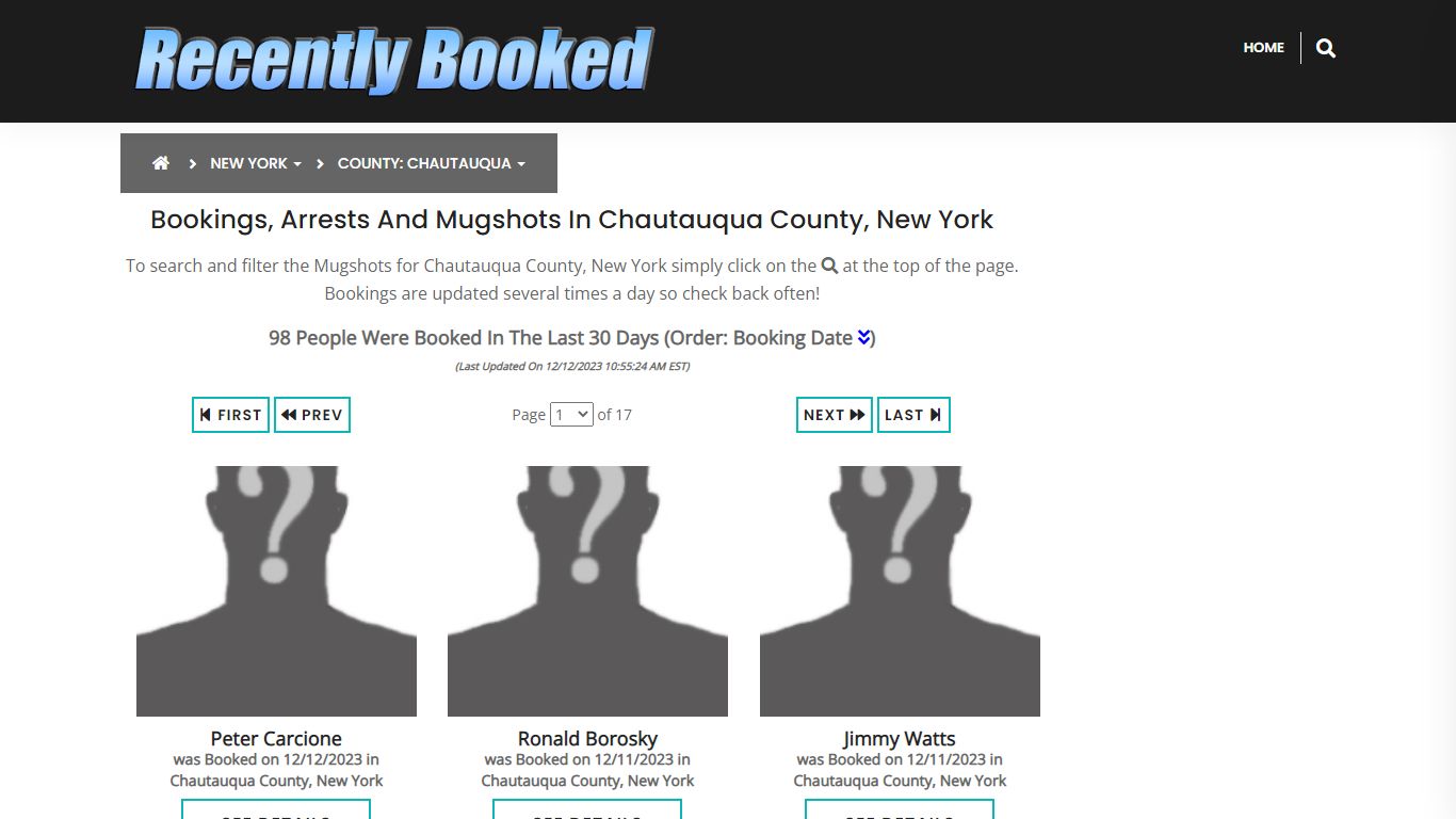 Bookings, Arrests and Mugshots in Chautauqua County, New York